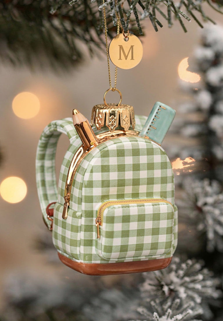 mini backpack Christmas ornament, first day of school keepsake for kids
