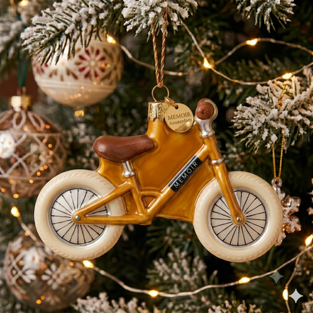 yellow toddler balance bike Christmas ornament, my first ride keepsake