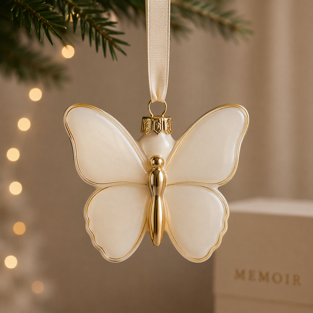 golden butterfly wings Christmas ornament, in loving memory keepsake