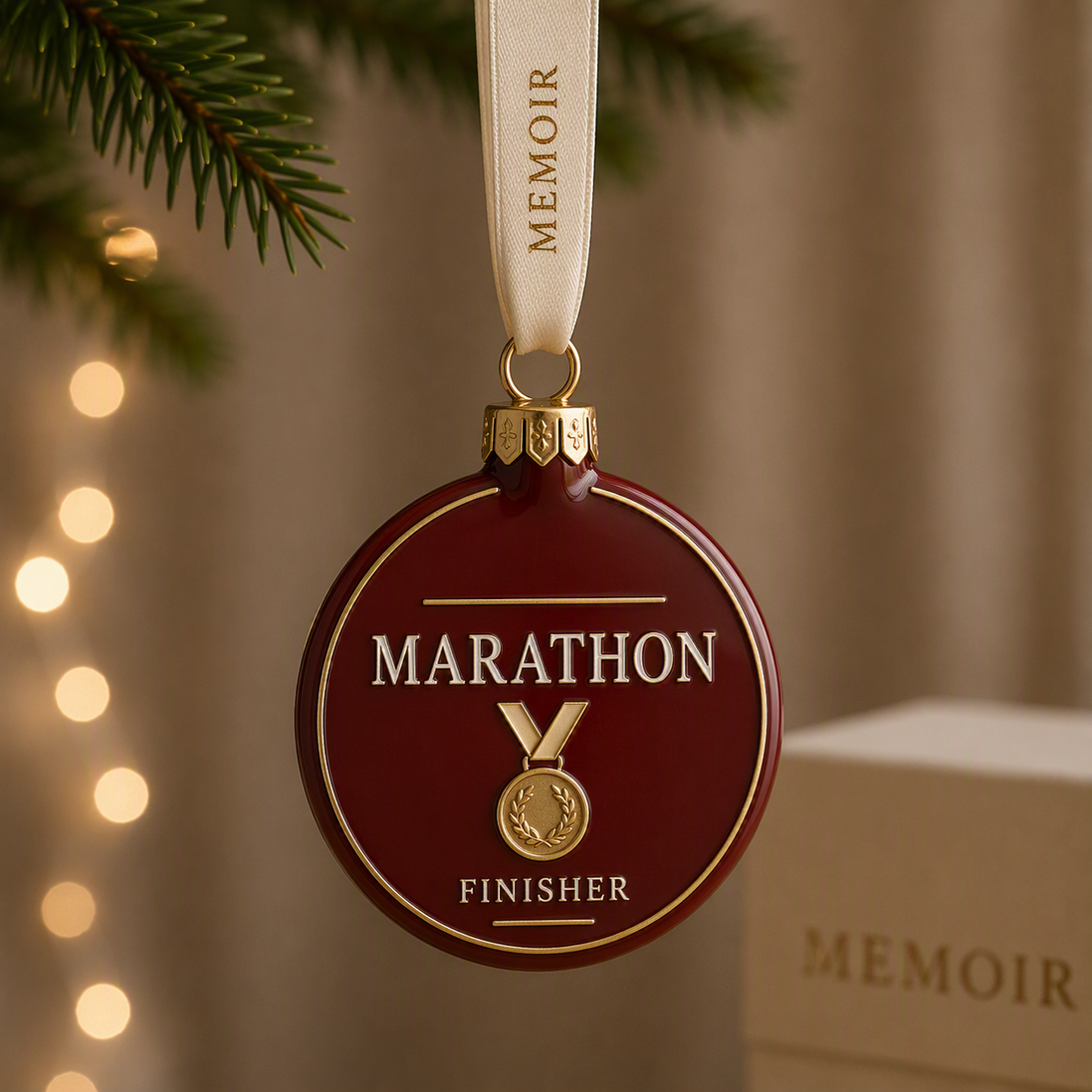 golden marathon medal Christmas ornament 26.2, runner keepsake gift