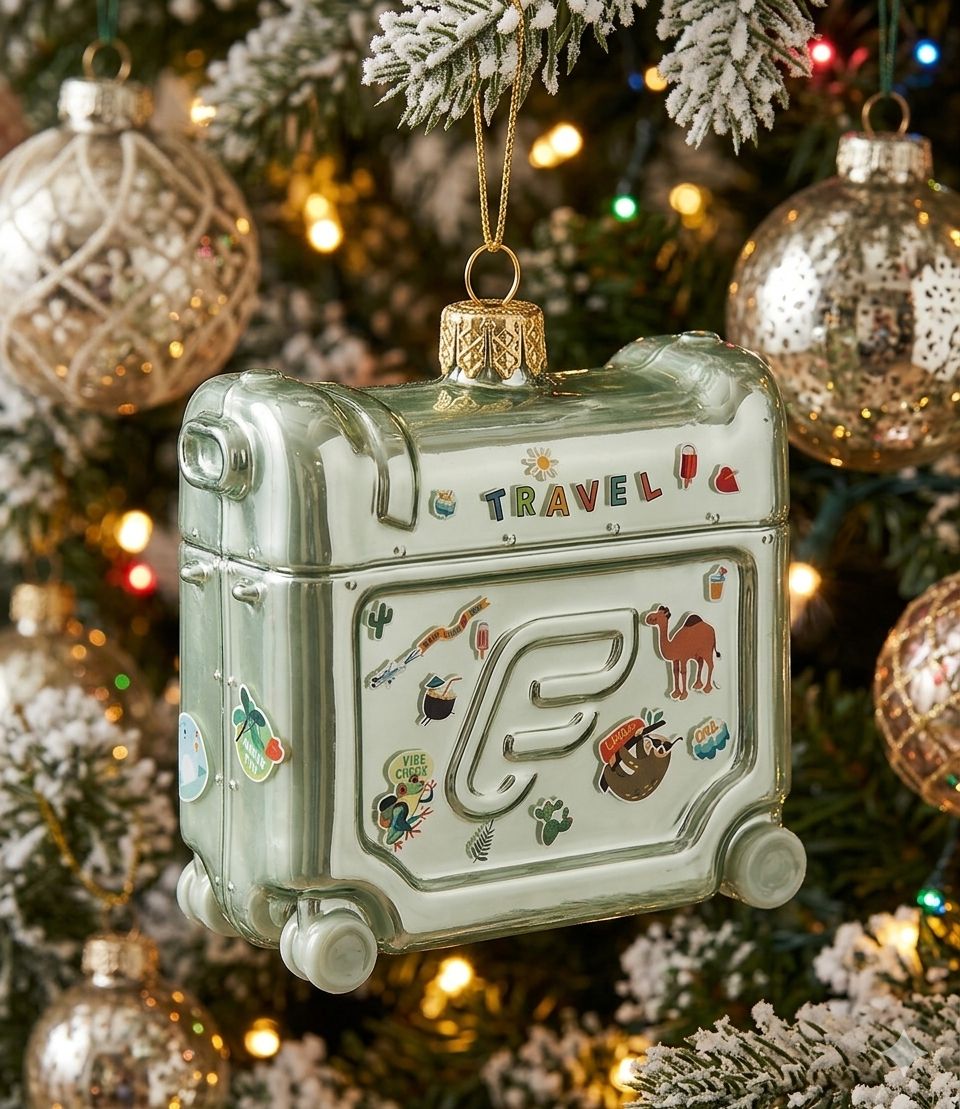 golden kids travel trolley Christmas ornament, first vacation keepsake