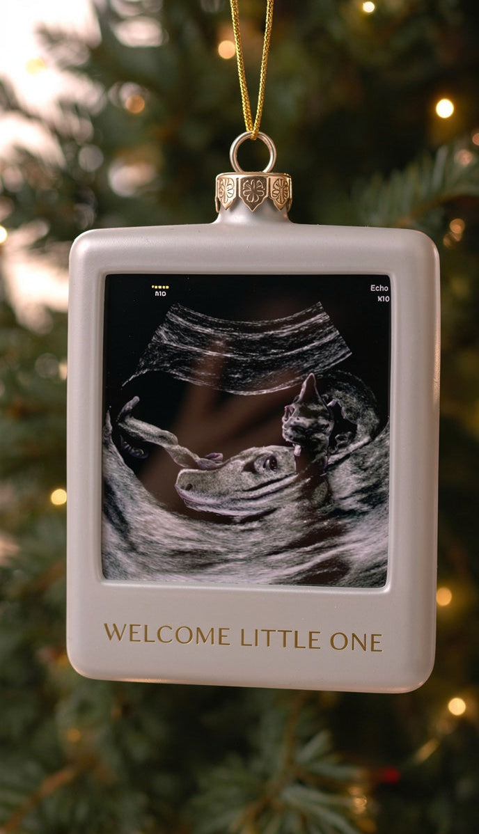 golden ultrasound baby announcement Christmas ornament for expecting parents