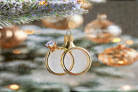 golden wedding rings Christmas ornament, anniversary keepsake for couples