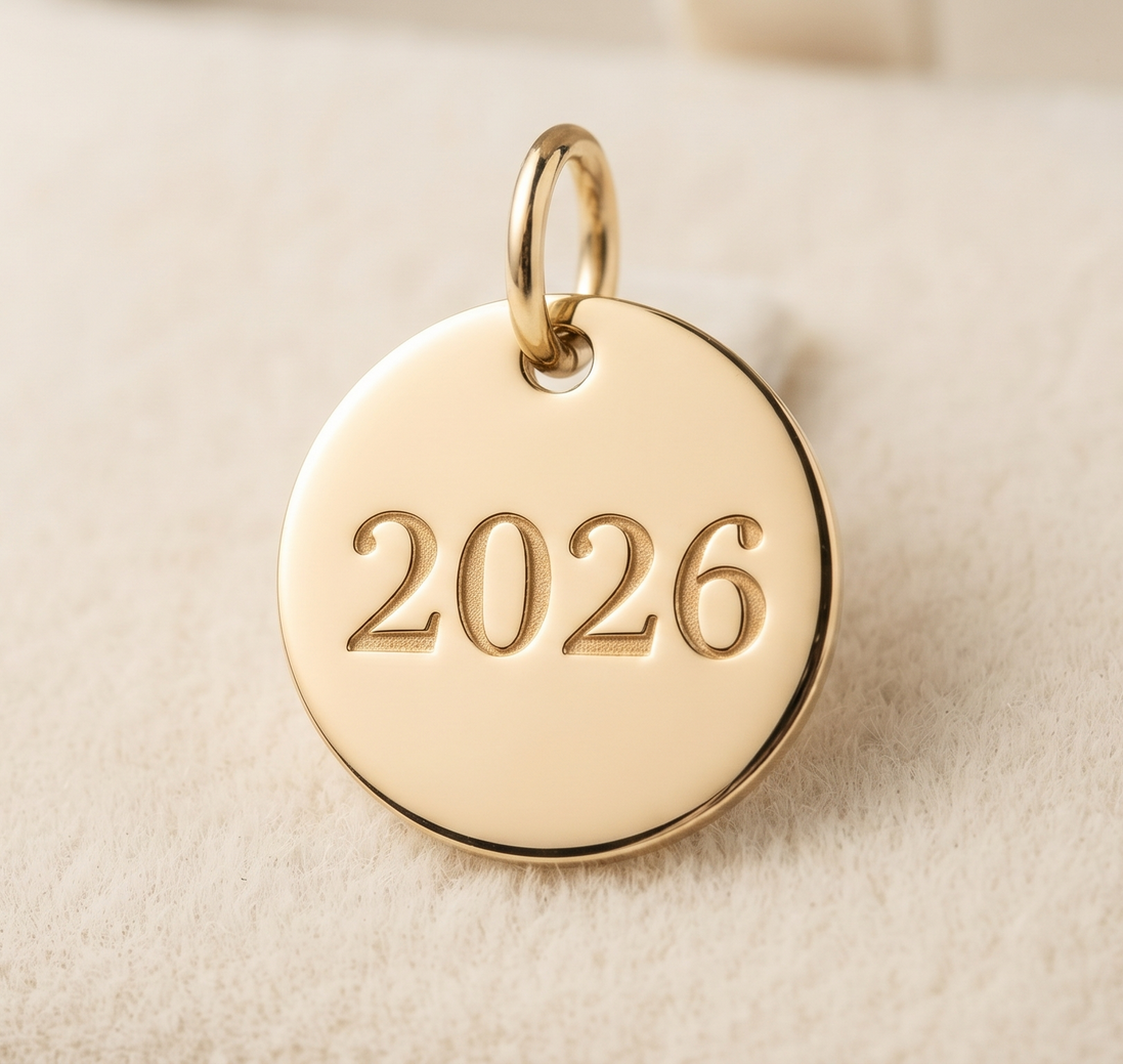 golden year charm tag for Christmas ornament, date keepsake